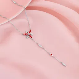 giva Sterling Silver Heart in Heart Lariat Necklace for Wome ns Zircon Rhodium Plated Sterling Silver Necklace image 1