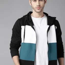 roadster Men 3/4th Sleeve Color Block Hooded Sweatshirt image 1