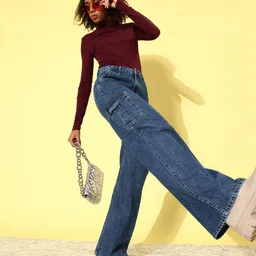 The Roadster Lifestyle Co. Women Wide Leg High-Rise Cargo Jeans-image-33