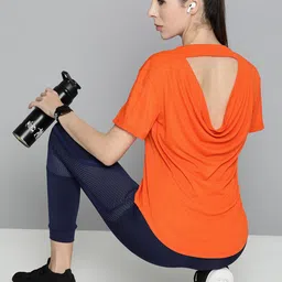 HRX by Hrithik Roshan Women Orange Typography Printed T-shirt-picture-29