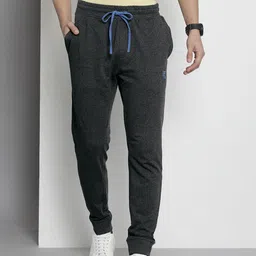 The Indian Garage Co Men Charcoal Grey Solid Melange Effect Joggers-picture-31