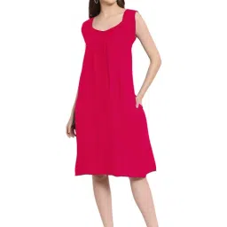 PATRORNA Dark Pink Regular Fit A Line Dress-image-25