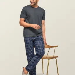 XYXX Navy Cotton Regular fit Checks Pyjama image 4