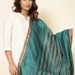 Fabindia Teal Green Woven Pattern Dupatta image 3