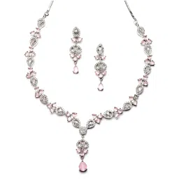 Karatcart Silver-Plated Pink Cubic Zirconia Studded Necklace Set image 4