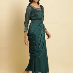 Wishful by W Green Embellished Maxi Saree Dress image 4