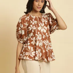 W Brown Printed Top image 4