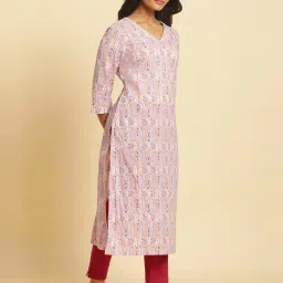 W Purple Printed Straight Kurta image 4
