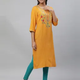 Aurelia Yellow Embroidered Straight Kurta image 4