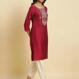W Pink Embroidered Straight Kurta image 4