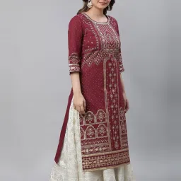 Aurelia Maroon Cotton Printed Straight Kurta image 4