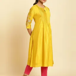 W Yellow Embroidered A Line Kurta image 4