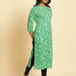 W Green Printed Straight Kurta image 4