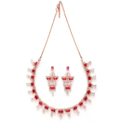 Karatcart Rose Gold Plated Red Cubic Zirconia Studded Necklace Set For Women image 4