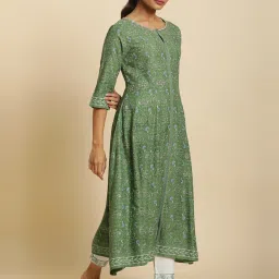 W Green Printed Fit & Flare Kurta image 4