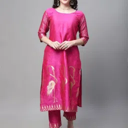 VredeVogel Pink Woven Pattern Kurta Pant Set With Dupatta image 4