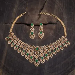 Kushal's Fashion Jewellery Green Golden Set for Women-image-86