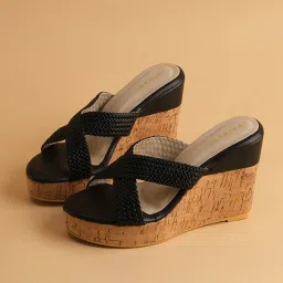 Eridani Women's Malia Black Cross Strap Wedges image 4