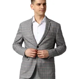 Peter England Grey Slim Fit Checks Blazer-picture-15