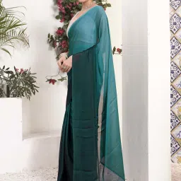 Satrani Green Ombre Saree With Unstitched Blouse image 3