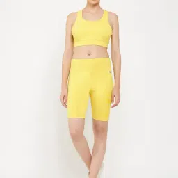Clovia Yellow Sports Bra With Cycling Shorts-image-0
