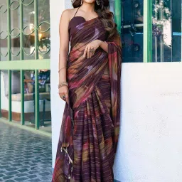 Satrani Wine Striped Saree With Unstitched Blouse image 3