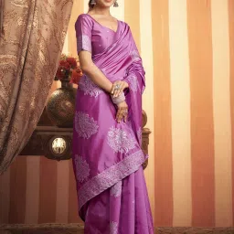 Satrani Purple Woven Saree With Unstitched Blouse image 3