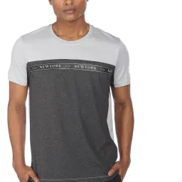 Arrow New York Grey Cotton Regular Fit Colour Block T-Shirt image 4