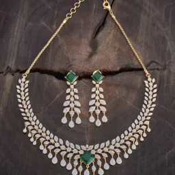 Kushal's Fashion Jewellery Green Golden Set for Women-image-13