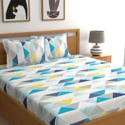 Dreamscape Blue & White Cotton 140 TC King Bedsheet with 2 Pillow Covers-picture-28