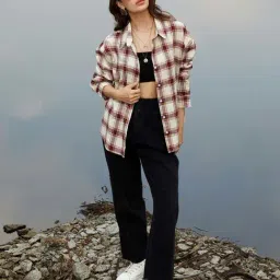 Campus Sutra Maroon Regular Fit Checked Shirt image 5