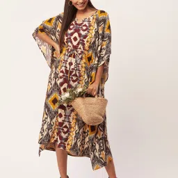 Moomaya Yellow & Brown Printed Kaftan Dress image 4