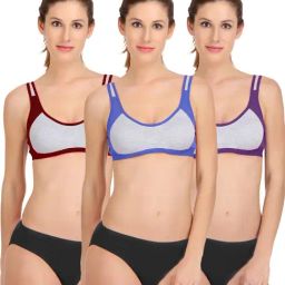 AROUSY Maroon & Blue Cotton Bra Panty Set - Pack Of 3-picture-36