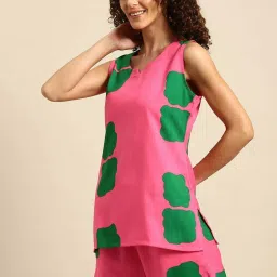 Mabish By Sonal Jain Pink & Green Printed Top Short Set image 3