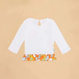 Pantaloons Baby White & Orange Cotton Floral Print Full Sleeves T-Shirt image 4