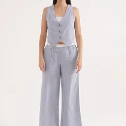 Slumber Jill Striped V-Neck Pure Cotton Waistcoat With Trousers-picture-12