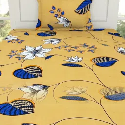 Welspun Floral Mustard Yellow Microfiber Single Bedsheet with Pillow Cover image 4