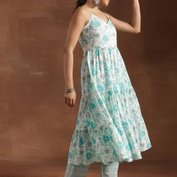 Libas Blue Floral Kurta Bottom Dupatta Set image 3