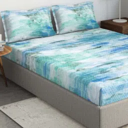 DDecor Printed Blue 136 TC Cotton Double Bedsheet with 2 Pillow Covers image 4