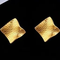 Aurelva Gold-Plated Textured Square Stud Earrings image 3
