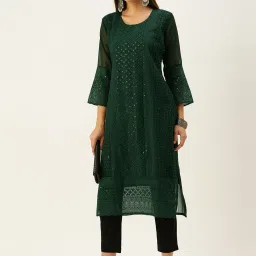 SWAGG INDIA Green Embroidered Straight Kurta image 4