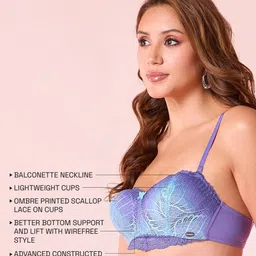 Enamor F192 Lace Detail Lightly Padded Wire-Free High Coverage Scallop Wave Balconette Bra image 3