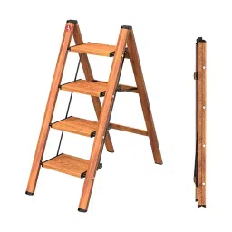 Jawsons Ladder Aluminium Brown Wood Finish 3 Steps-picture-21