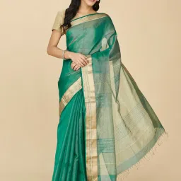 Fabindia Green Cotton Silk Printed Saree Without Blouse Piece image 4
