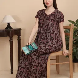 Sweet Dreams Khaki Cotton Printed Nighty image 3