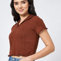 People By Pantaloons Tan Polyester Regular Fit Print Tops And Tees image 3