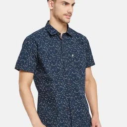 METTLE Navy Cotton Regular Fit Printed Shirt image 4