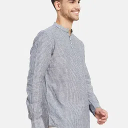 METTLE Grey Cotton Regular Fit Striped Shirt image 4