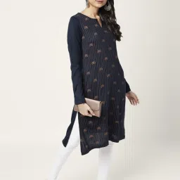 Rangmanch by Pantaloons Navy Printed Straight Kurta image 4