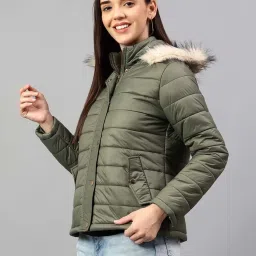 Cantabil Olive Wool Regular Fit Puffer Jacket image 3